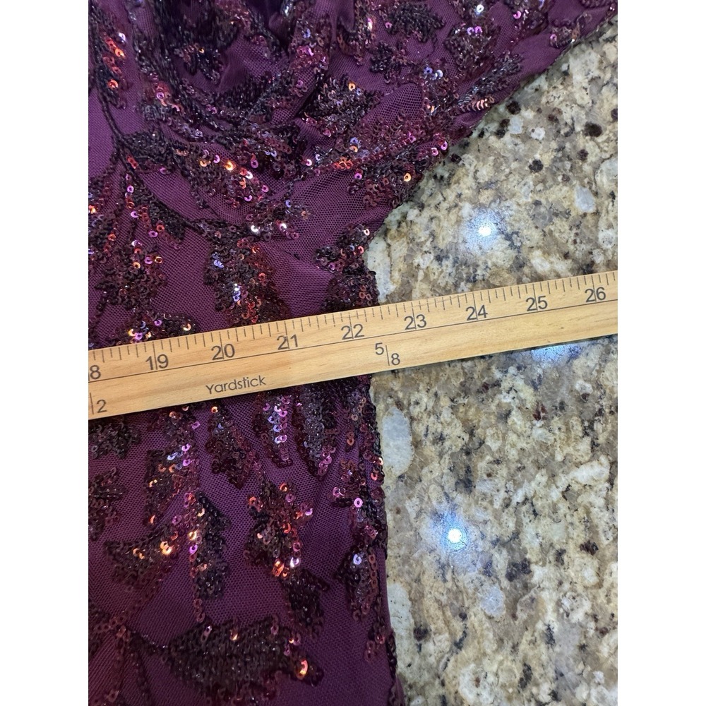 Adrianna Papell Plus Size Long Sleeve Stretch Sequin Mermaid Gown In Cassis - Picture 9 of 14